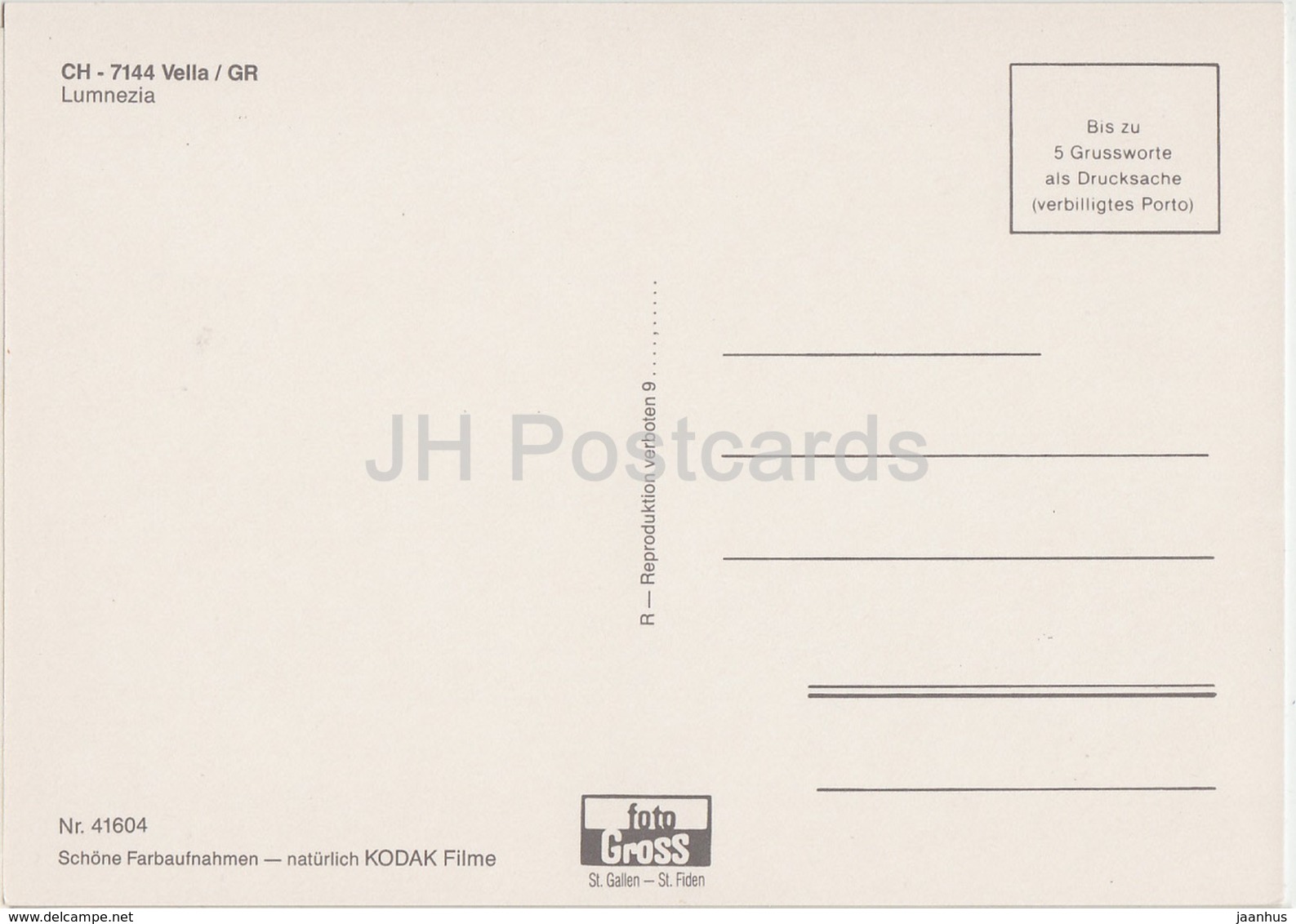 Vella - Lumnezia - 41604 - Switzerland - Unused - Lumnezia