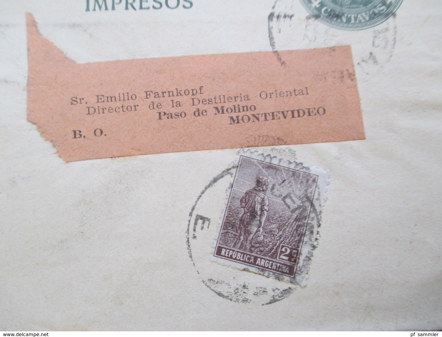 Argentinien 1912 Streifband Mit Zusatzfrankatur An Emilio Farnkopf Director De La Destileria Oriental Paso De Molino - Briefe U. Dokumente