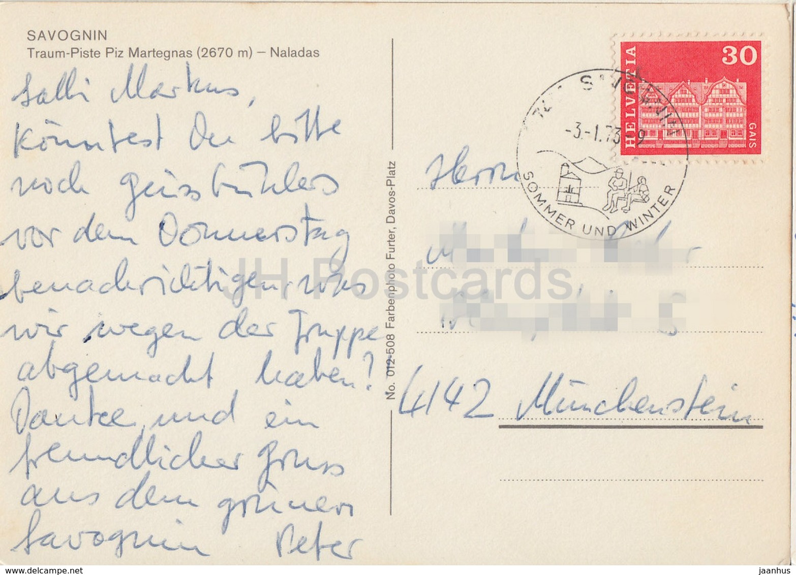 Savognin - Traumpiste - Piz Martegnas 2670 M - Naladas - 1973 - Switzerland - Used - Savognin