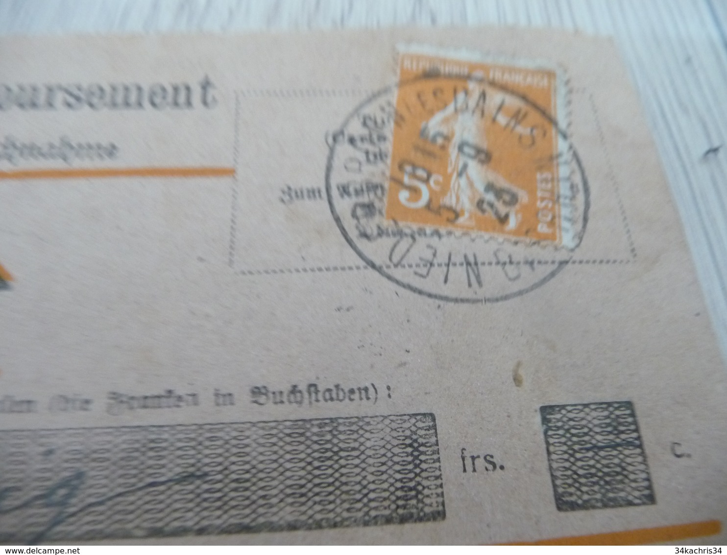Lettre France Contre Remboursement 5 C Semeuse Orange Bi Lingue Allemand Alsace Lorraine 1923 - Storia Postale