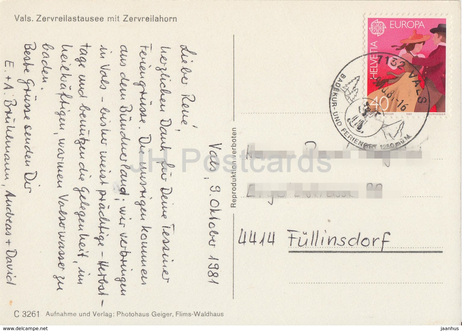 Vals - Zervreilastausee Mit Zervreilahorn - 1981 - Switzerland - Used - Vals
