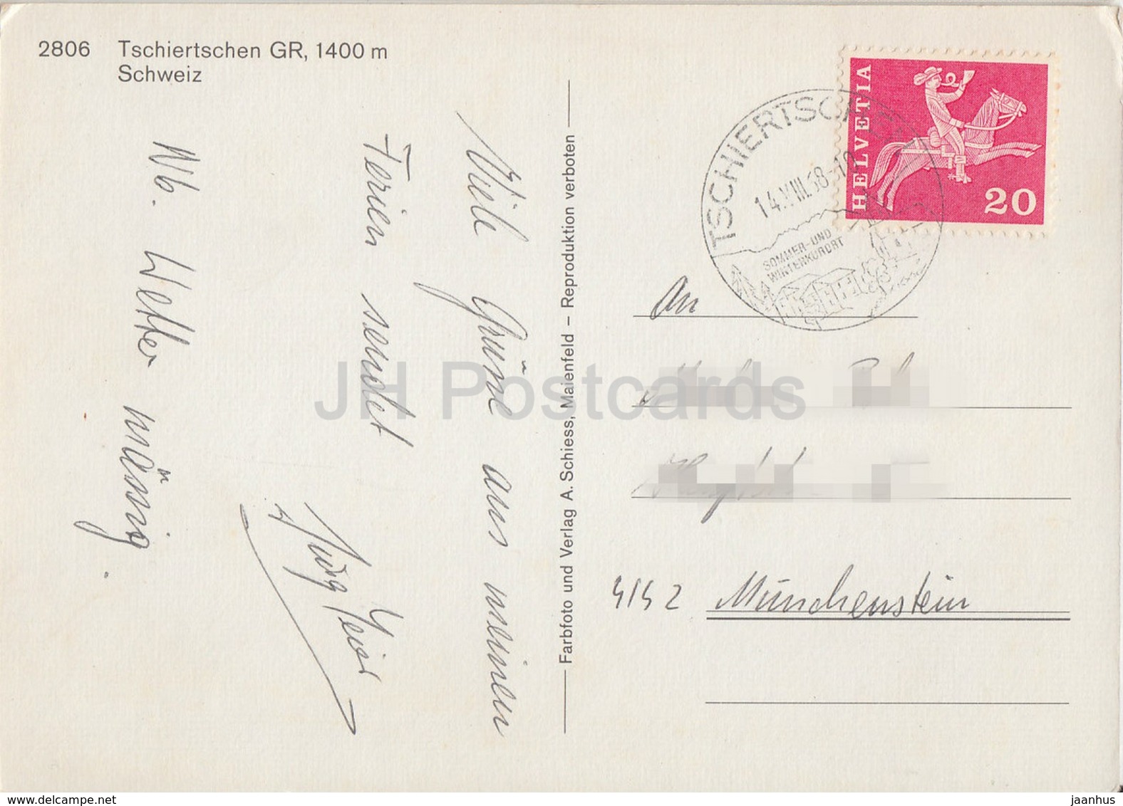 Tschiertschen GR 1400 M - 1968 - Switzerland - Used - Tschiertschen