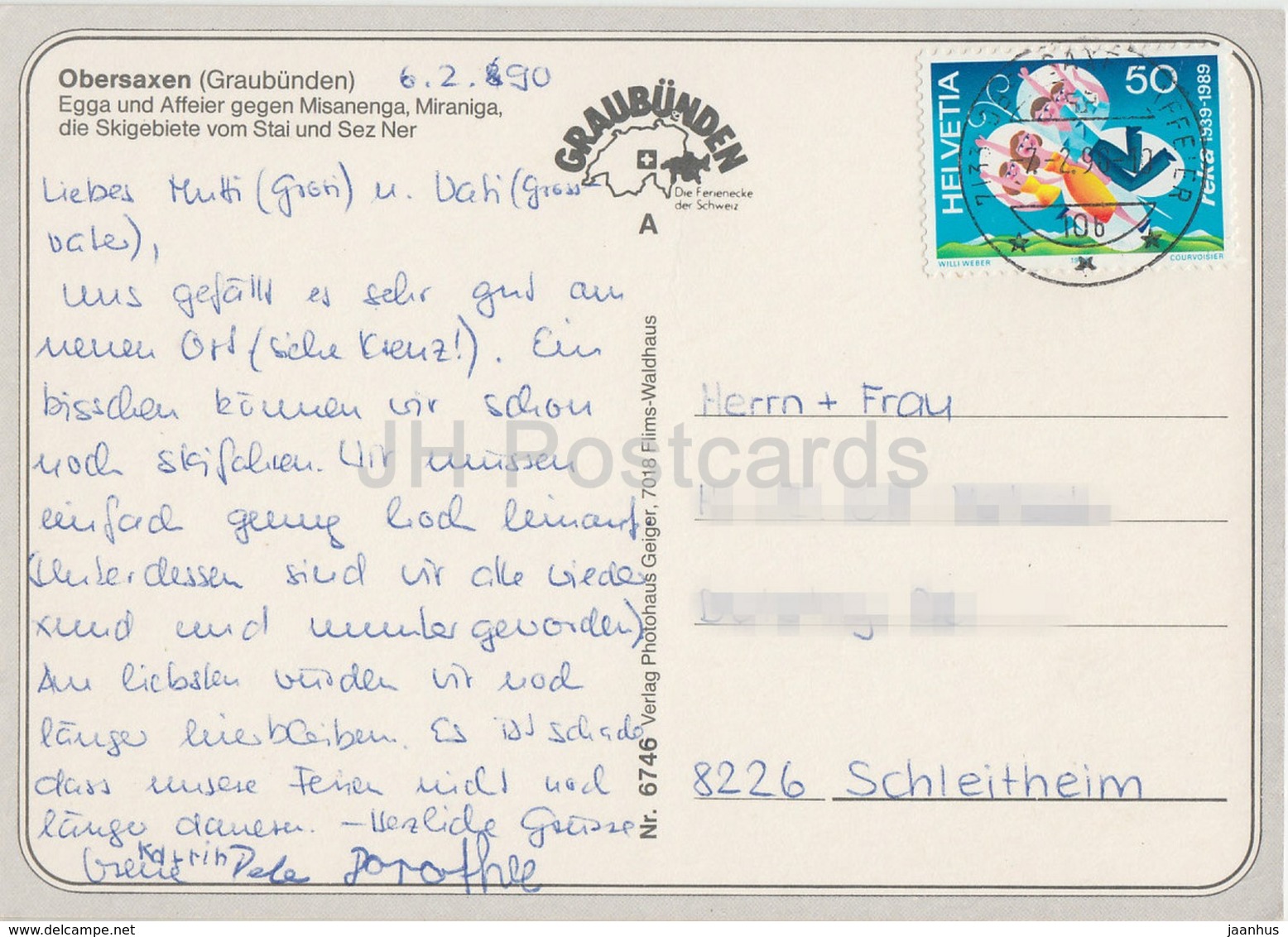 Obersaxen - Graubunden - Affeier - Egga - Misanenga - Miranga - 1990 - Switzerland - Used - Obersaxen