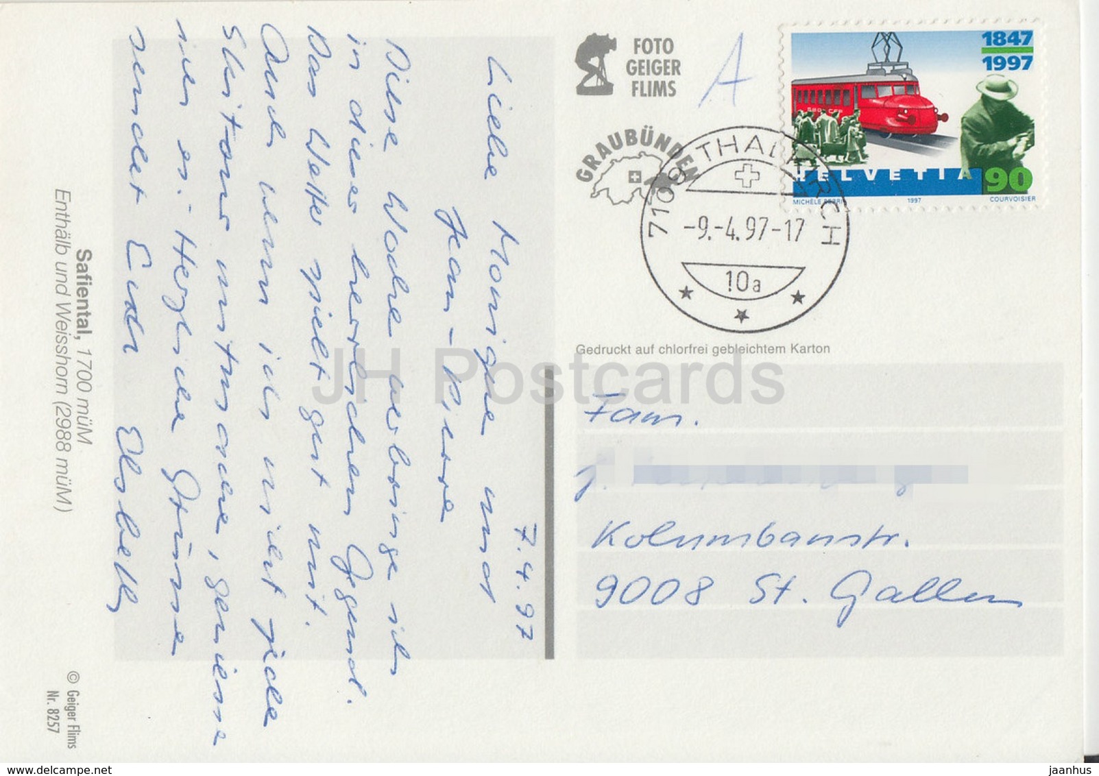 Safien - Safiental 1700 M - Enthalb - Weisshorn - 1997 - Switzerland - Used - Safien