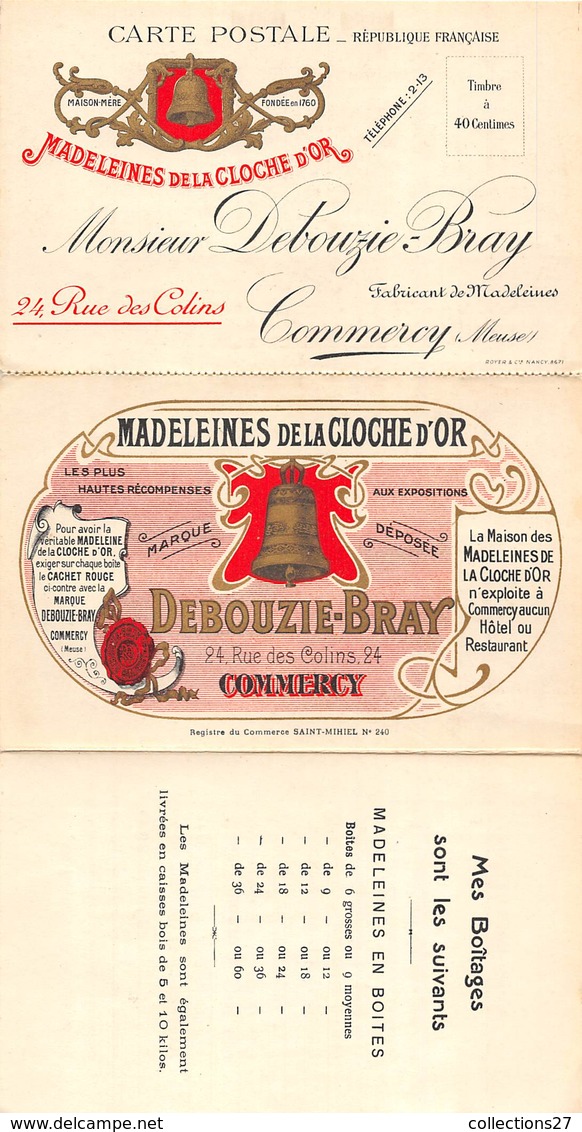 55-COMMERCY- MADELEINES DE LA CLOCHE D'OR - CARTE DEPLIANTE - Commercy