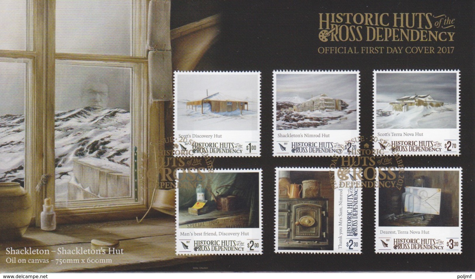 Polaire Néozélandais, FDC N° 161 à 166 Et BF 11 Obl. Cachet Doré Historic Huts 20 Septembre 2017 (Shackleton's Hut...) - FDC