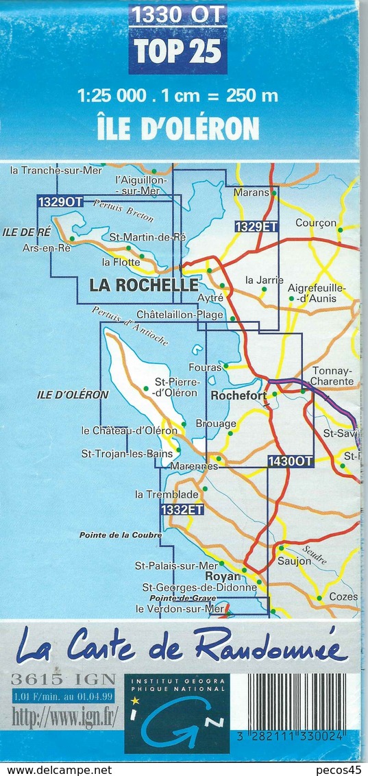 Carte I.G.N. N° 1330 OT : ILE D'OLERON - 1/25 000ème - 1997. - Topographische Karten