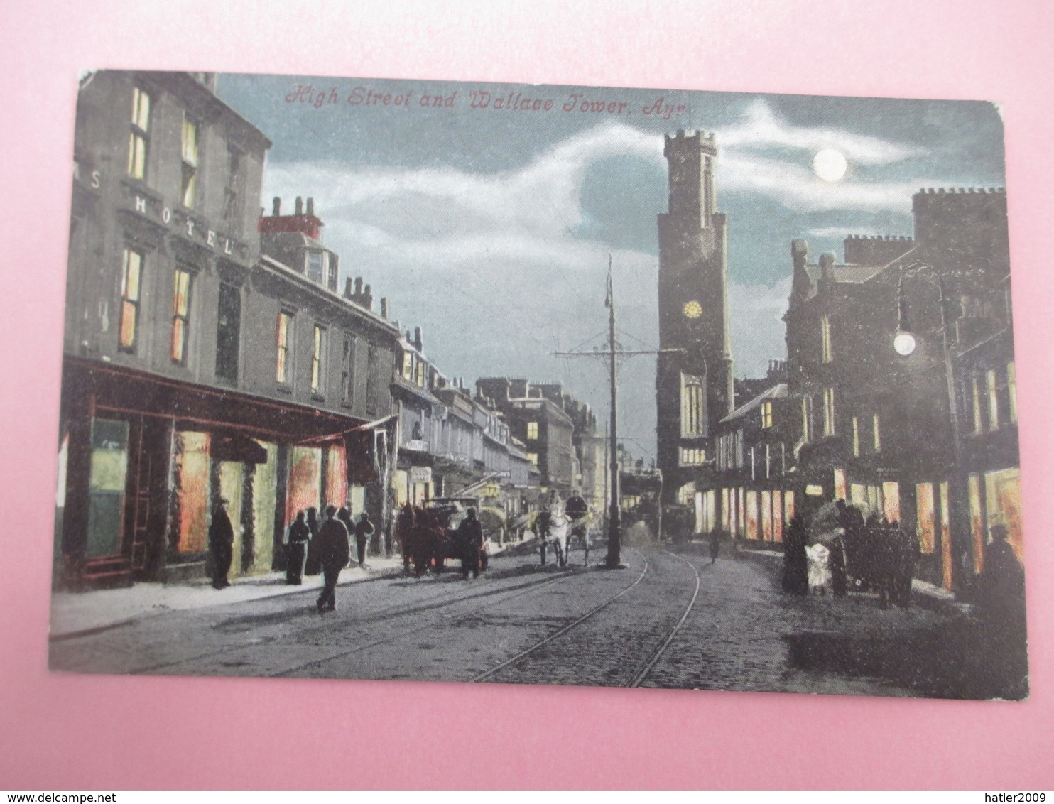 High Streetand WallaceTower, AYR Moonlight_1905'_Valentine' S Moonlight Series - Ayrshire