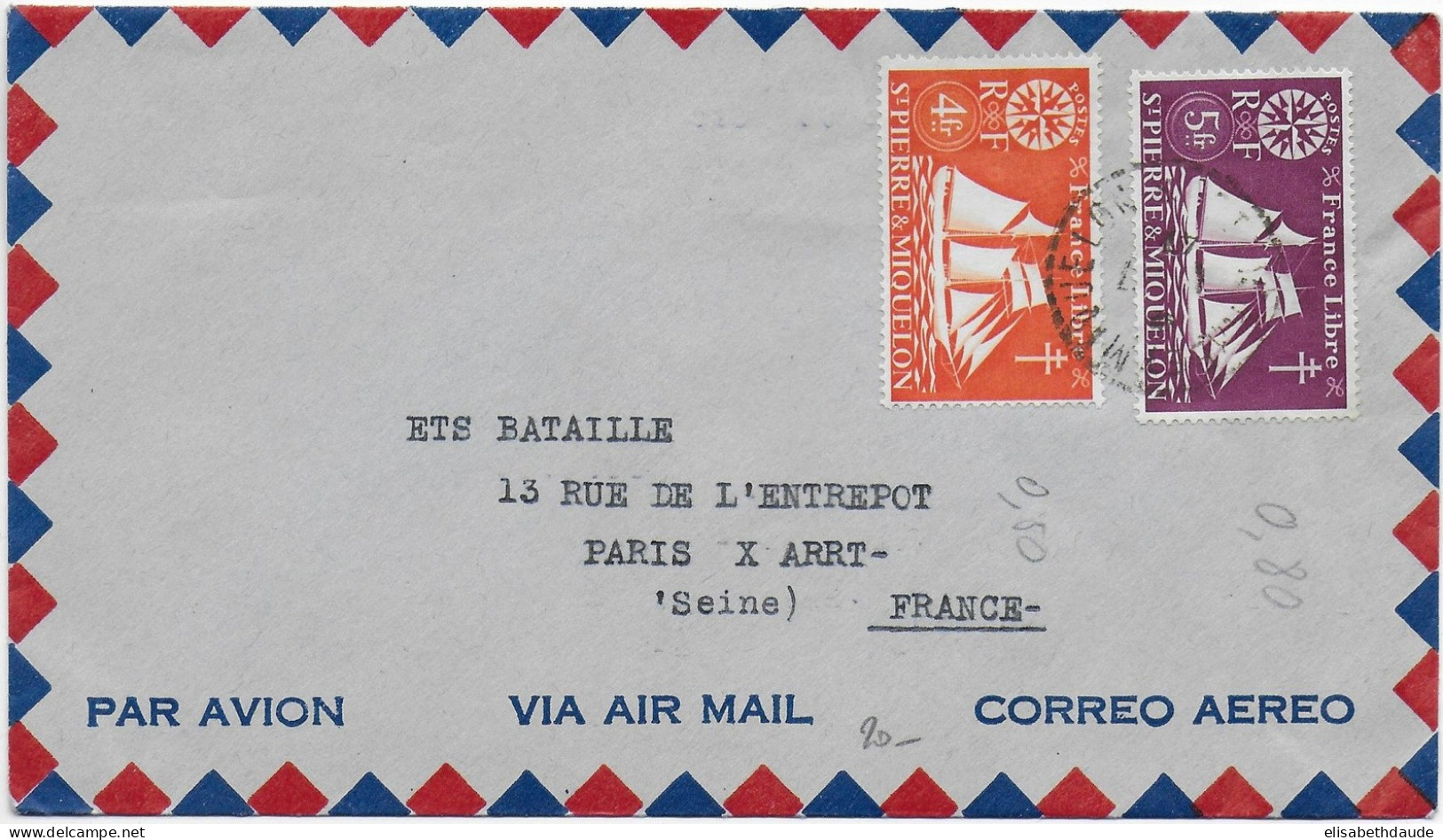 SPM - 1947 - SERIE DE LONDRES "FRANCE LIBRE" - ENVELOPPE Par AVION De SAINT PIERRE ET MIQUELON => PARIS - Storia Postale