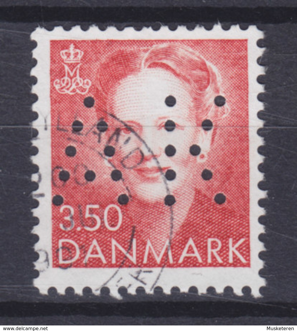 Denmark Perfin Perforé Lochung (A32) 'AK' Aalborg Kommune, Aalborg 3.50 Margrethe II. (Cz. Slania) (2 Scans) - Variétés Et Curiosités