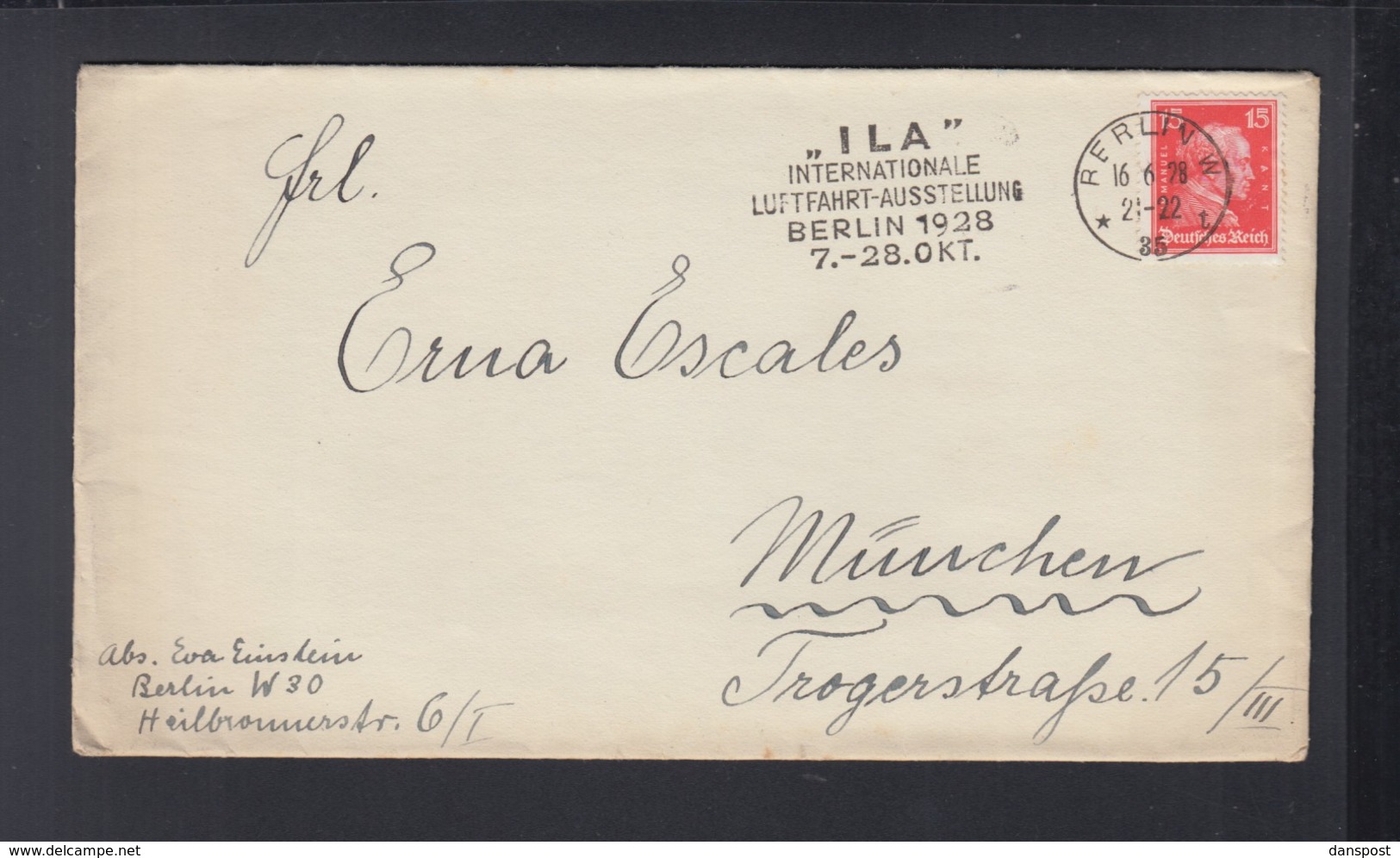 Dt. Reich Brief 1928 Stempel ILA Berlin - Storia Postale