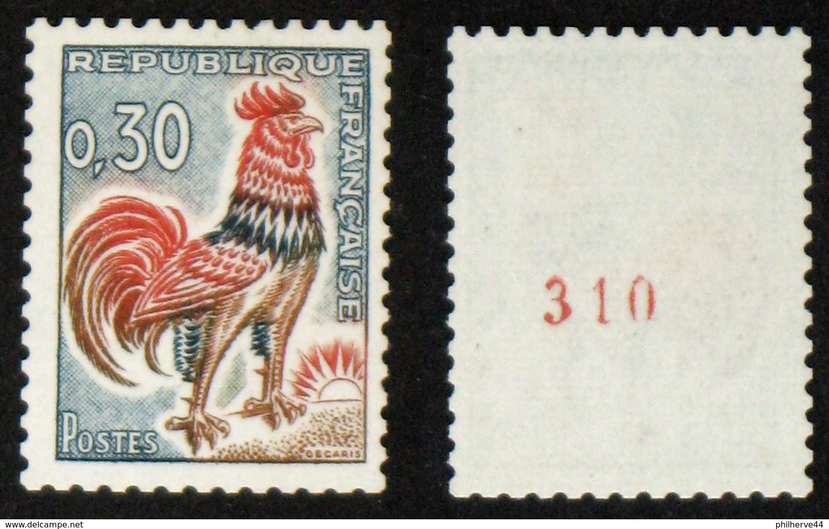 N° 1331Ab 30c COQ Neuf N** N° Rouge Cote 13,5€ - 1962-1965 Haan Van Decaris