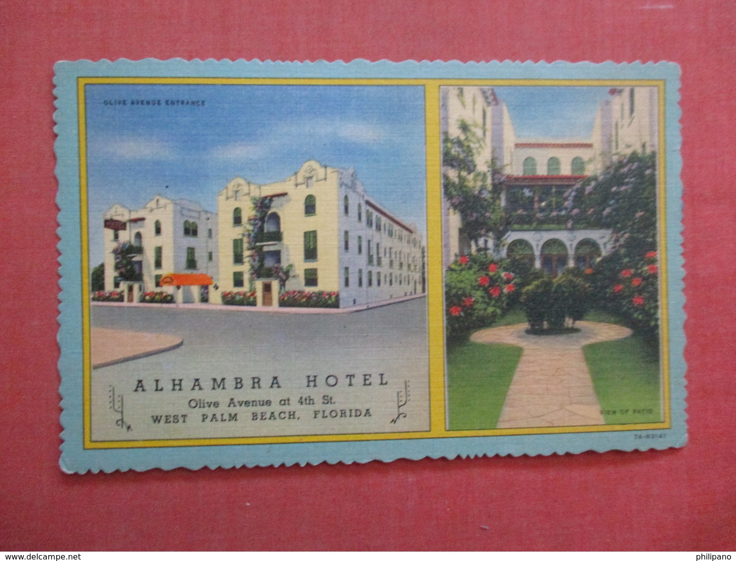 Non Mailable Adv. Backside  Alhambra Hotel     Florida > West Palm Beach  Ref 4041 - West Palm Beach