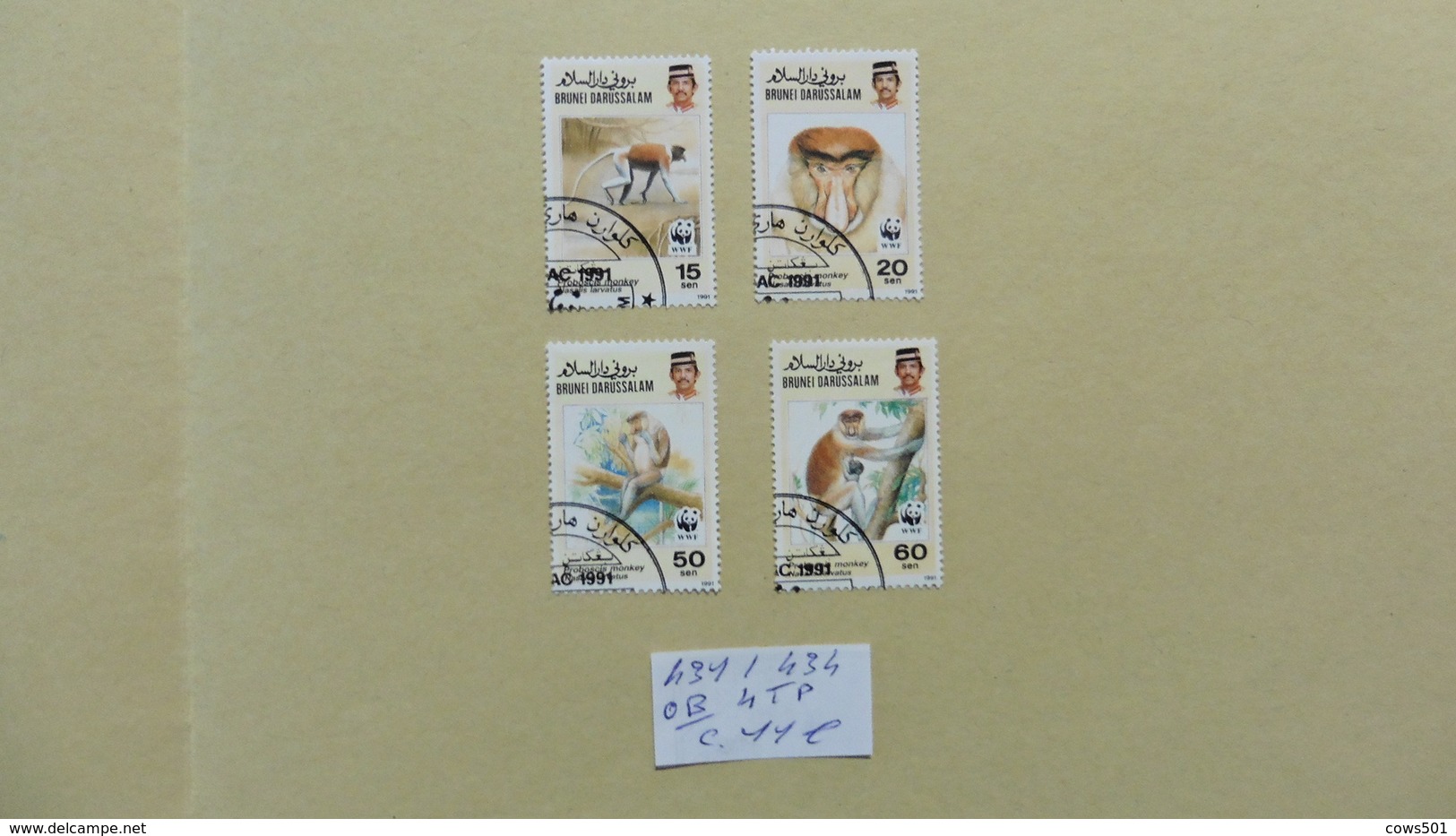 Asie > Brunei :WWF : 4 Timbres Oblitérés N° 431/34 :Singes - Brunei (1984-...)