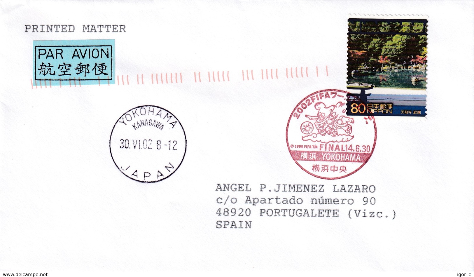 Japan 2002 Air Mail Cover; Soccer Football Fussball Calcio; Fifa World Cup Korea Japan Final Brasil - Germany Yokohama - 2002 – Zuid-Korea / Japan