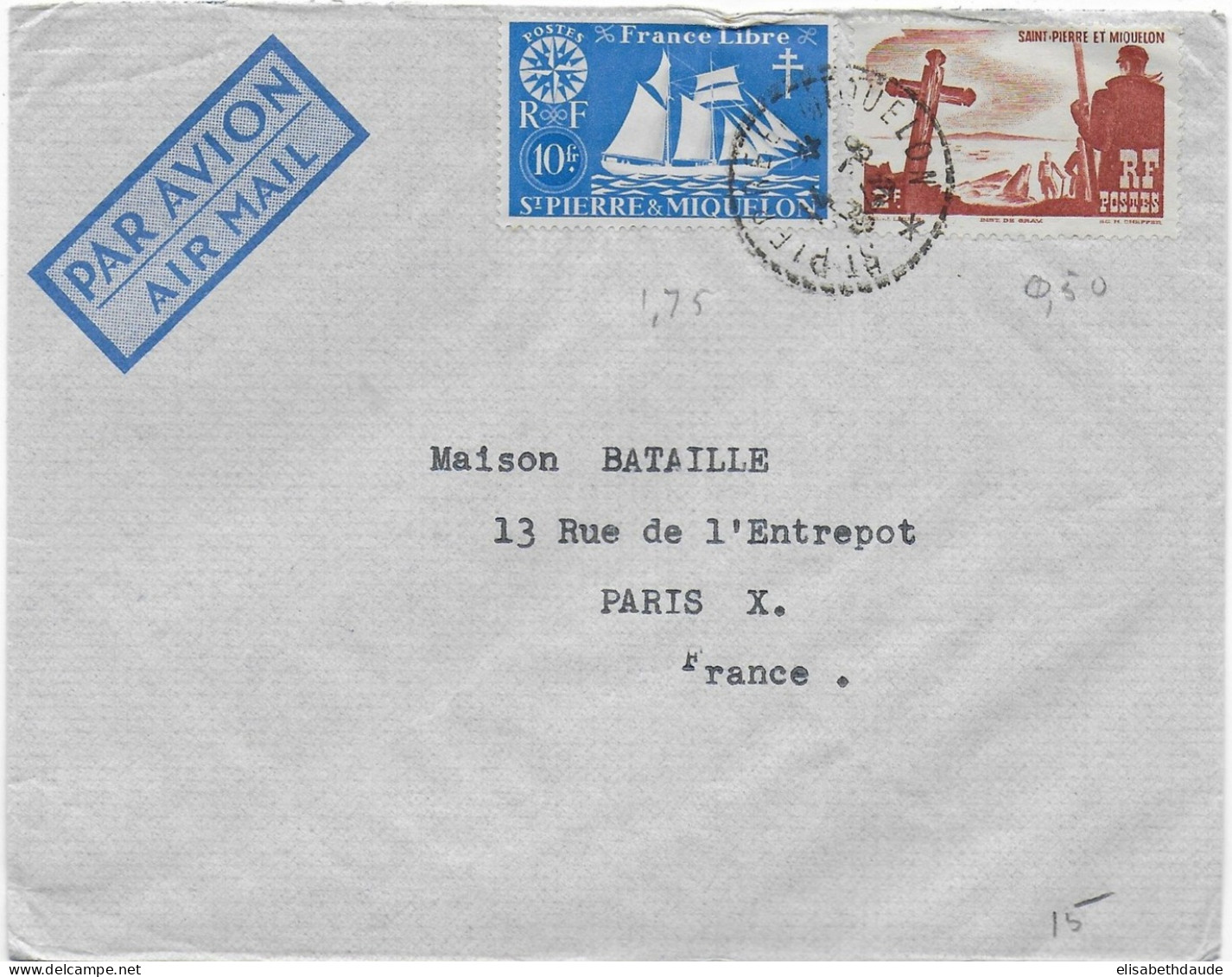 SPM - 1948 - SERIE De LONDRES "FRANCE LIBRE" - ENVELOPPE Par AVION  => PARIS - Storia Postale