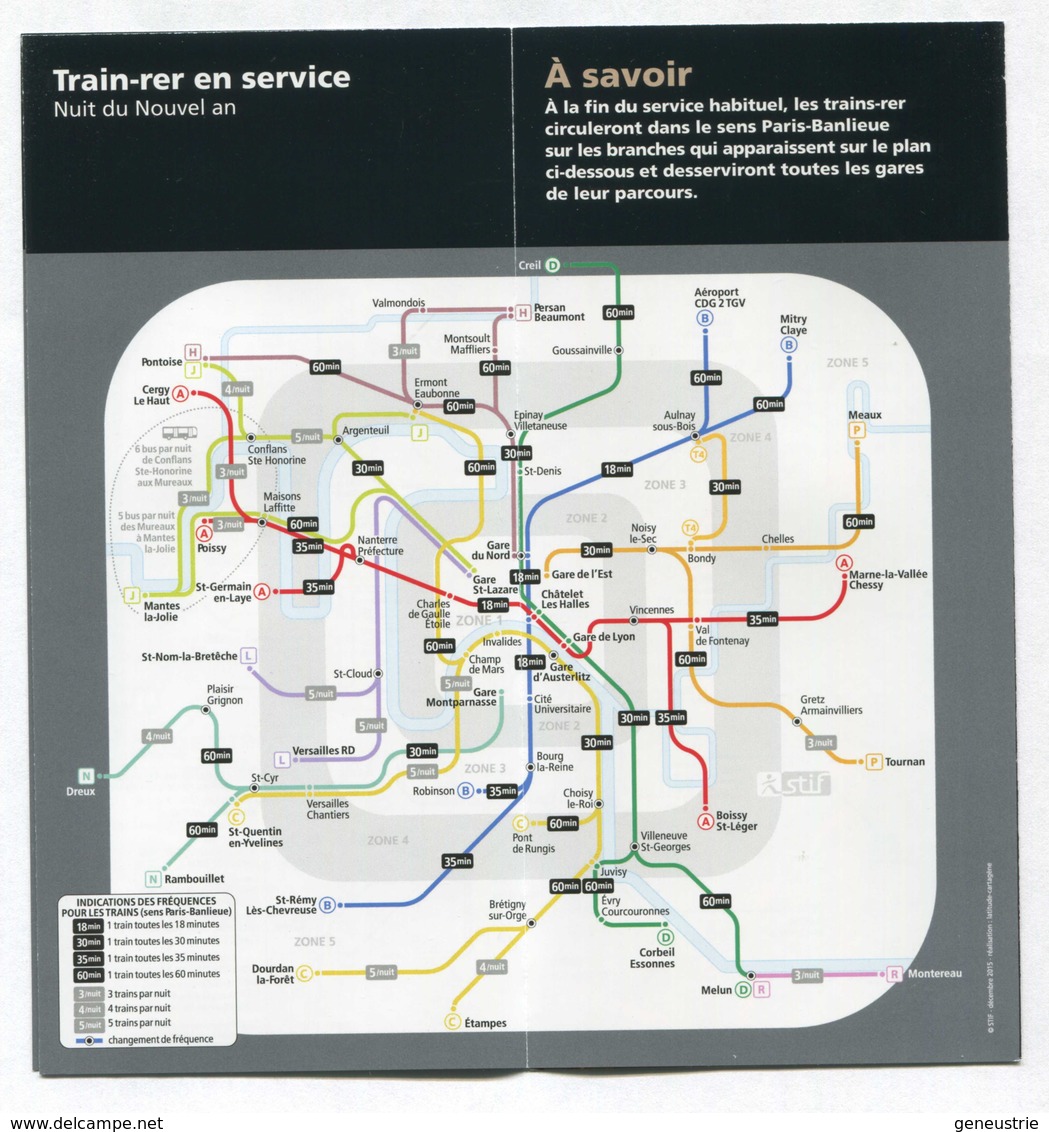 Plan De Réseau Ferroviaire Paris "Des Transports Gratuits, Nuit Du Nouvel An 2015" SNCF / RATP - Europe