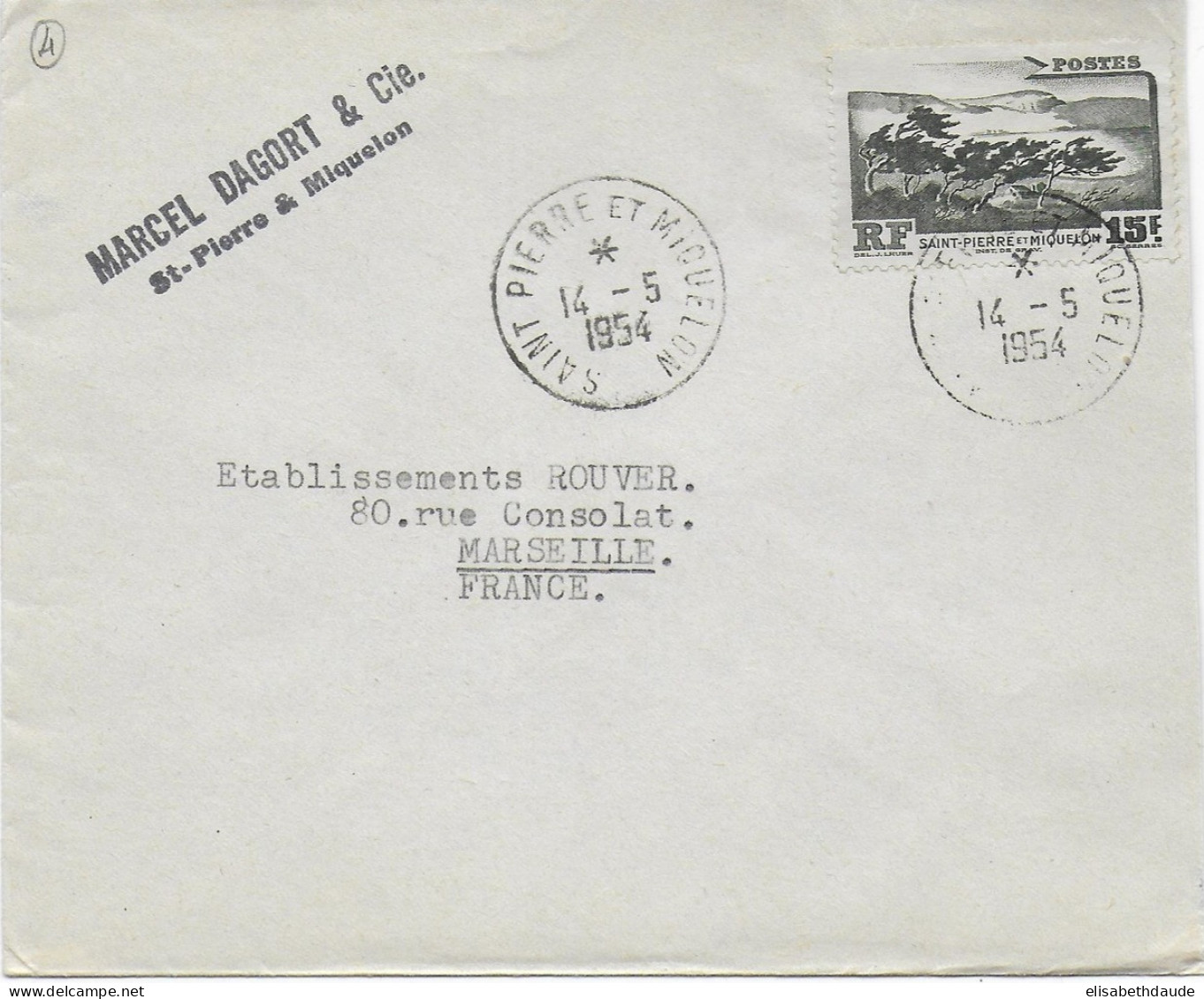 SPM - 1954 - ENVELOPPE De SAINT PIERRE ET MIQUELON => MARSEILLE - Storia Postale