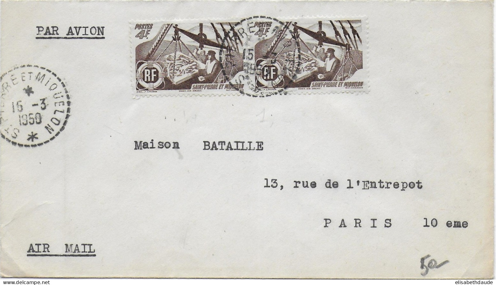 SPM - 1950 - ENVELOPPE Par AVION De SAINT PIERRE ET MIQUELON => PARIS - Briefe U. Dokumente