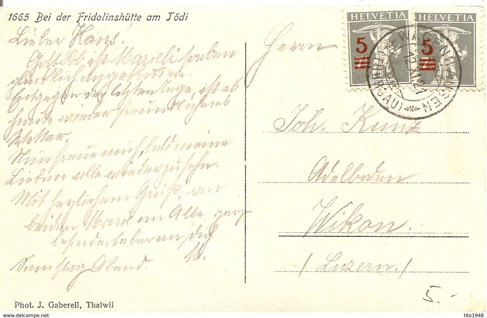 Schweiz,  12.9.1921, Postkarte, Wagenhausen Wikon, Fridolishütte Am Tödi, Siehe Scans! - Hausen Am Albis 