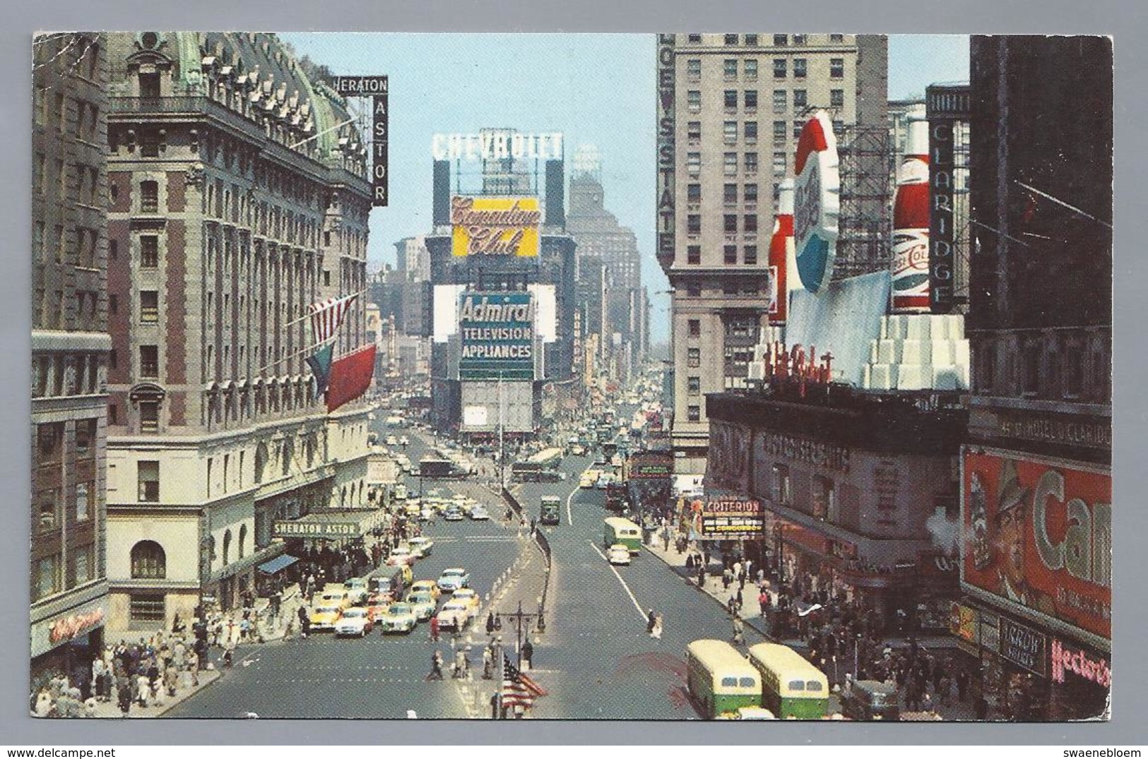 US.- NEW YORK CITY. TIMES SQUARE. OLD CARS. BUS. COCA COLA. CHEVROLET. SHERATON ASTOR. ADMIRAL TELEVISION. - Time Square