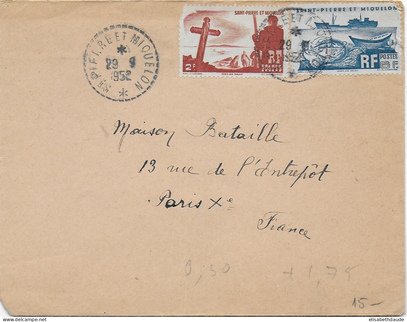 SPM - 1952 - ENVELOPPE Par AVION De SAINT PIERRE ET MIQUELON => PARIS - - Lettres & Documents