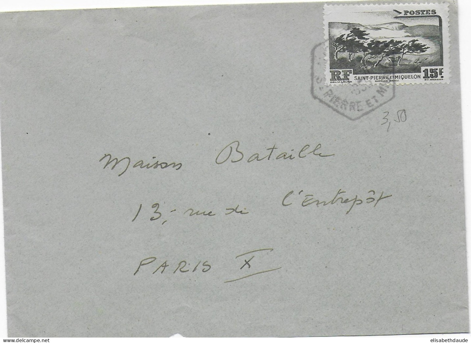 SPM - 1955 - ENVELOPPE De  MIQUELON (CACHET HEXAGONAL !)  => PARIS - Lettres & Documents