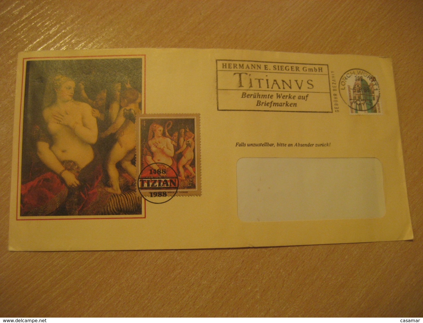 LORCH 1988 Sieger Tiziano Titianvs Nudes Nude Painting Peinture Nue Nus Cancel Cover GERMANY - Nudi