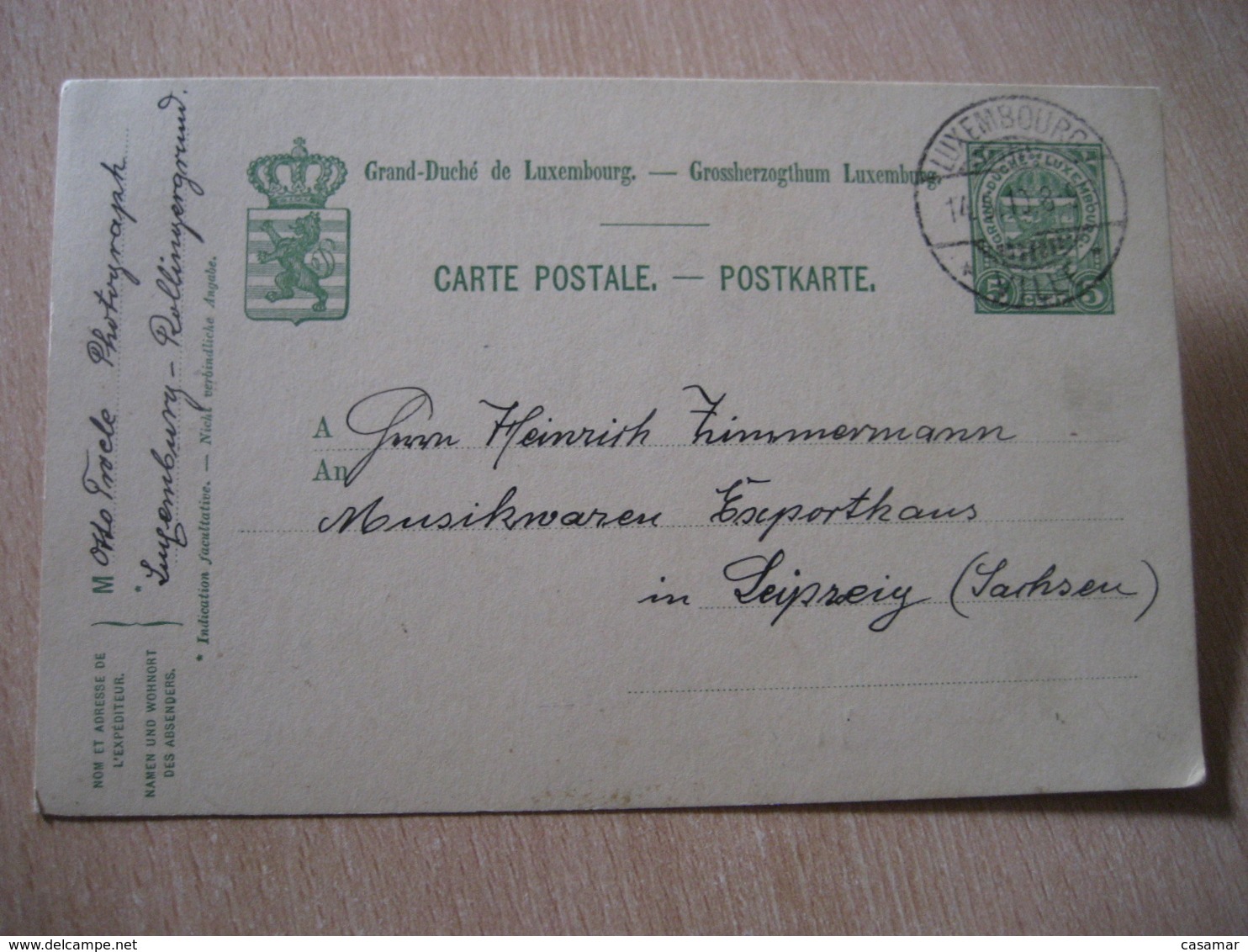 VILLE 1910 To Leipzig Germany Cancel Postal Stationery Card LUXEMBOURG - Altri & Non Classificati