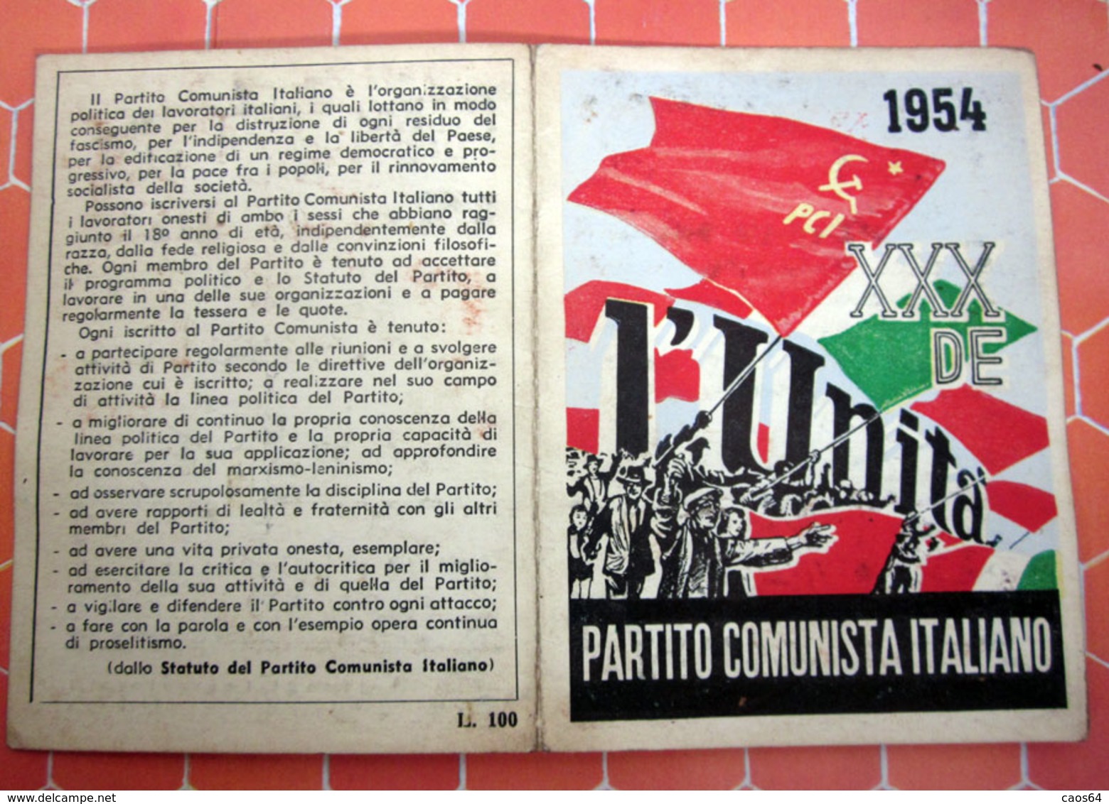 TESSERA PARTITO COMUNISTA ITALIANO 1954 TORINO CON BOLLINI - Mitgliedskarten