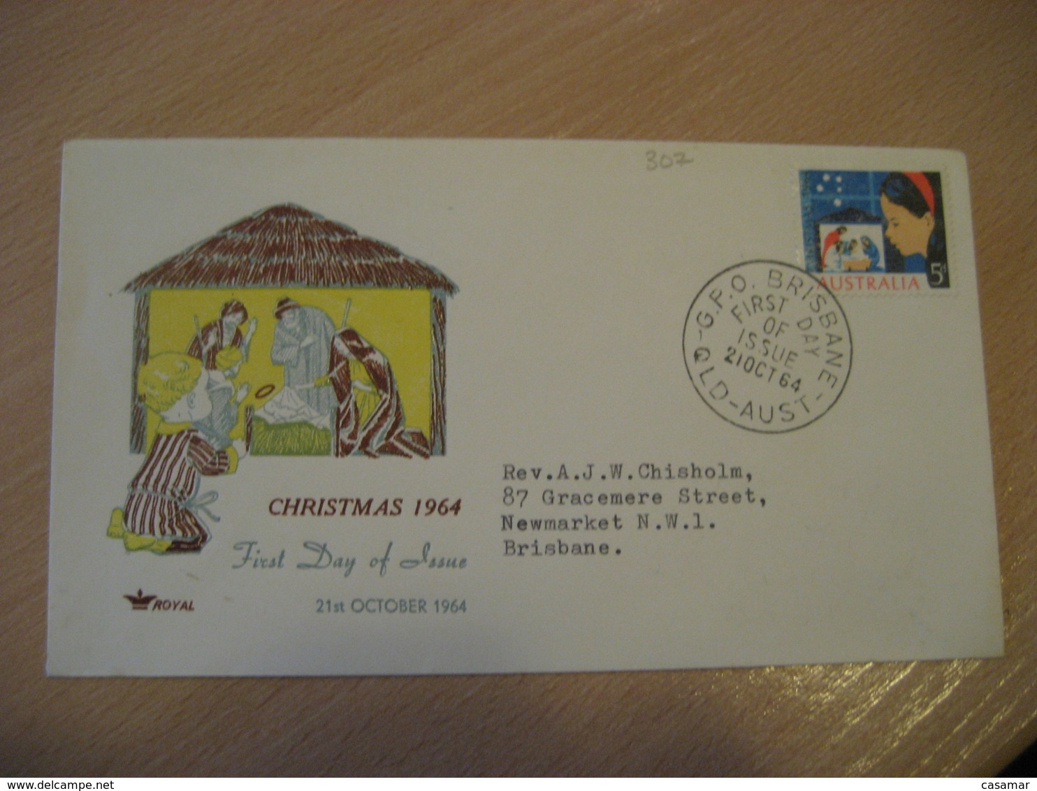 BRISBANE 1964 Yvert 307 Christmas Nativity FDC Cancel Cover AUSTRALIA - Premiers Jours (FDC)