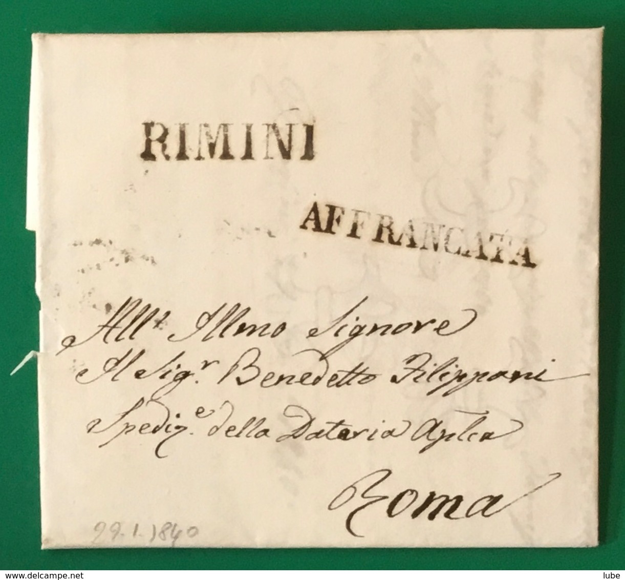 1840 RIMINI AFFRANCATA PER ROMA - 1. ...-1850 Prefilatelia