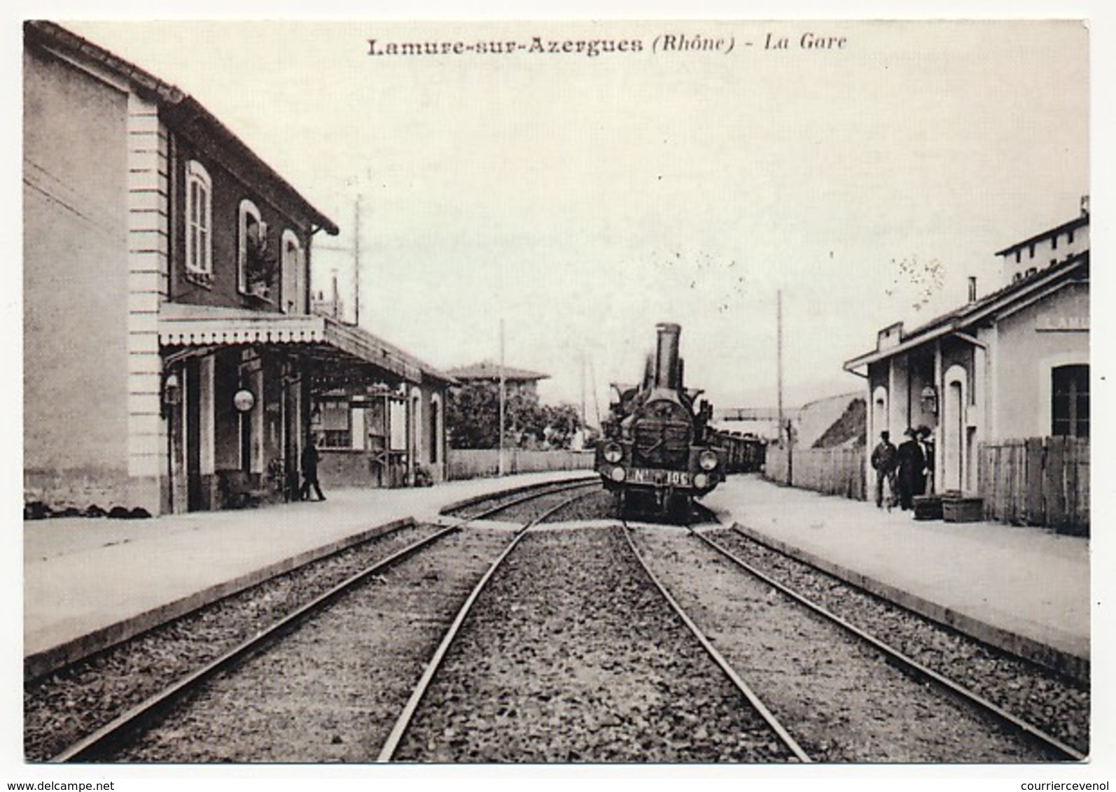 FRANCE - Cachet Temp "Lyon - Lamure - Paray Le Monial" - 69 LAMURE S/AZERGUES 23/9/2000 S/ CPM Repro D'ancien - Trenes