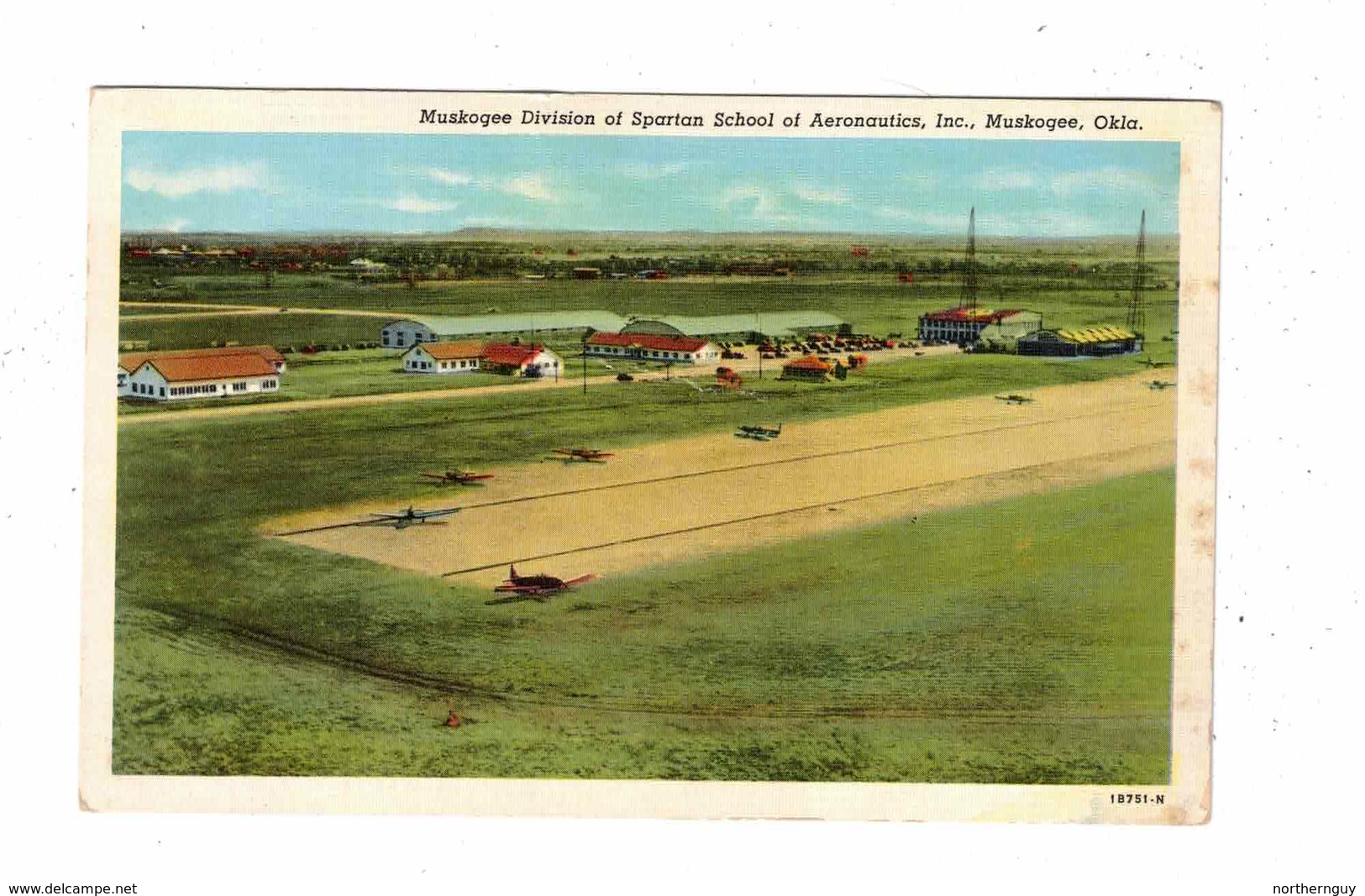 MUSKOGEE, Oklahoma, USA, Muskogee Division Of Spartan School Of Aeronautics, Old Linen Postcard - Muskogee