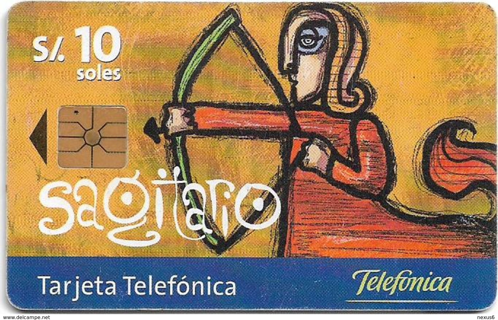 Peru - Telefónica - Zodiacs, Sagitario Zodiac, 10Sol, 11.1999, Used - Peru