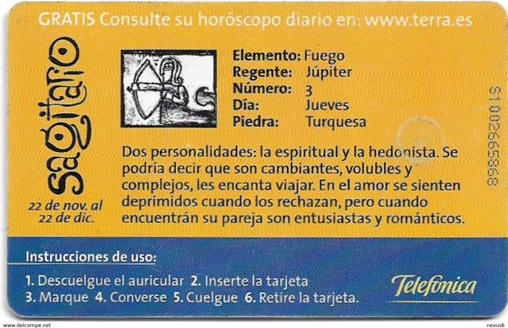 Peru - Telefónica - Zodiacs, Sagitario Zodiac, 10Sol, 11.1999, Used - Peru