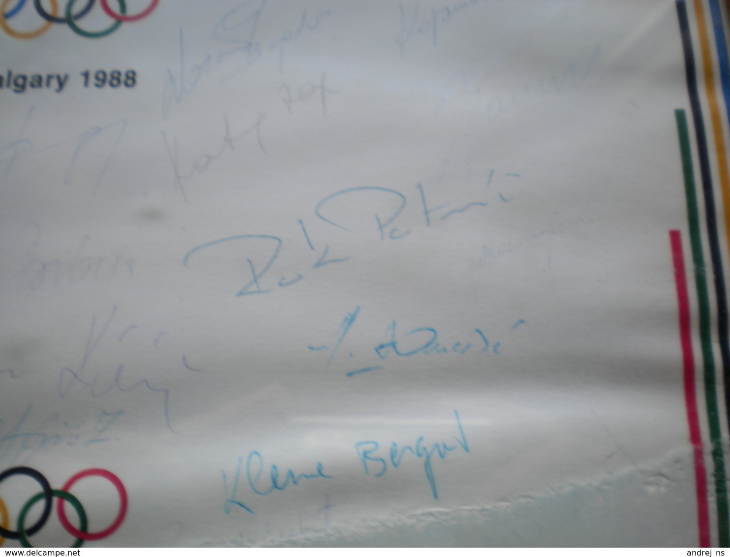 Signatures Authographs Calgary 1988 Yugoslav Olympic Team Sends You Many Greetings From The Plympic Winter Games - Autographes