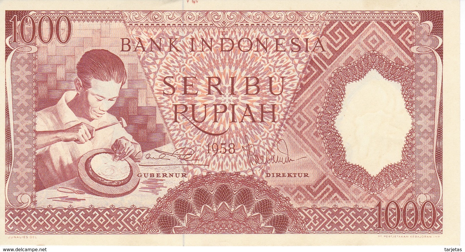 BILLETE DE INDONESIA DE 1000 RUPIAH DEL AÑO 1958 SIN CIRCULAR - UNCIRCULATED  (BANKNOTE) - Indonesien