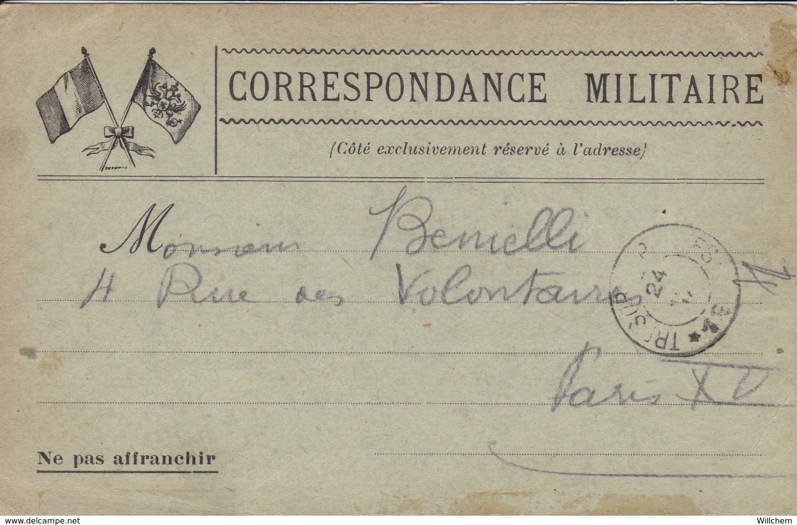 Correspondance Militaire à Destination De Paris XV. - Lettres & Documents