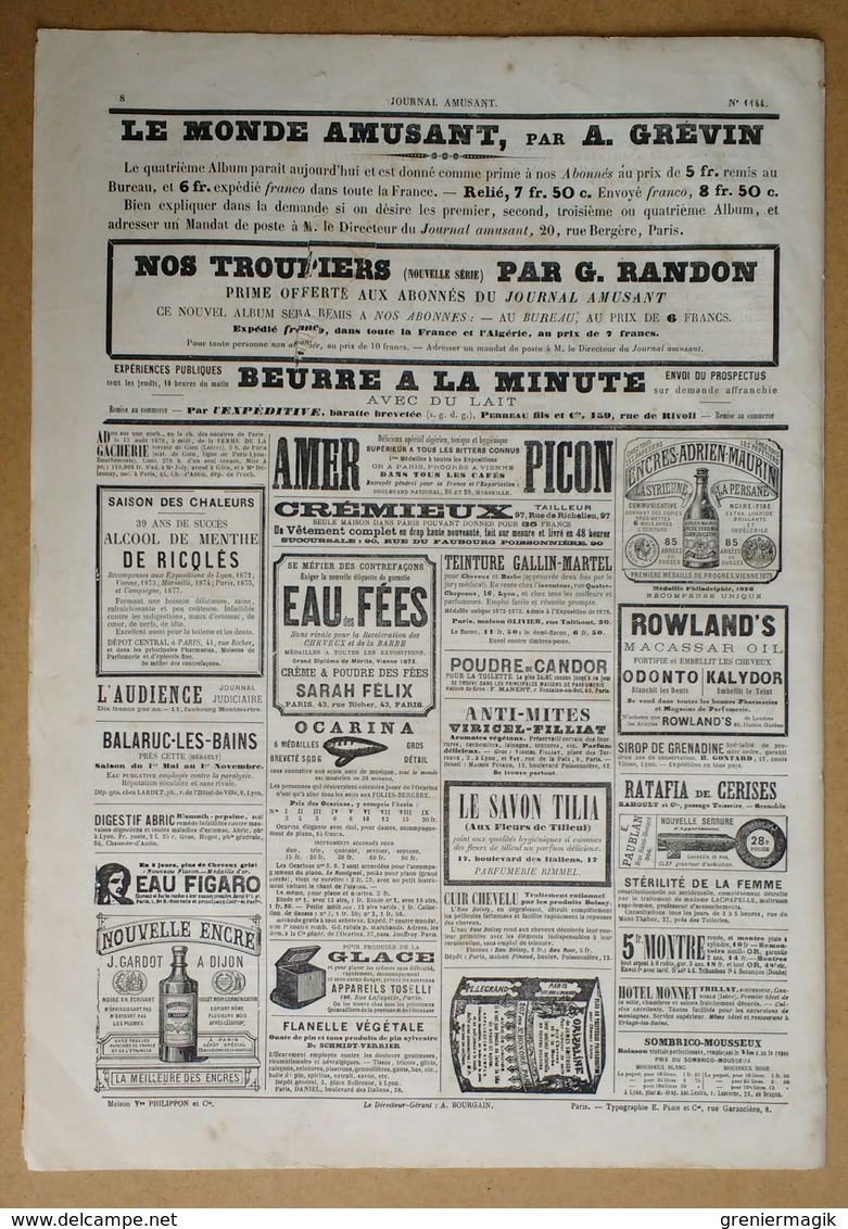 Le Journal Amusant N°1144 Du 3/08/1878 Ostende Peau Neuve Par Mars - Nos Marins à L'exposition Par Paul Léonnec - 1850 - 1899