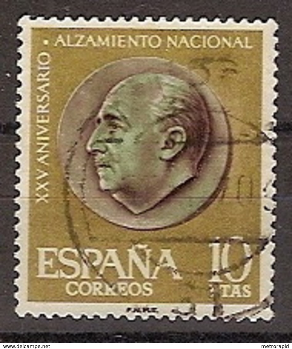 ESPAÑA SEGUNDO CENTENARIO USADO Nº 1364 (0) 10P ORO Y VERDE. ALZAMIENTO NACIONAL - Oblitérés