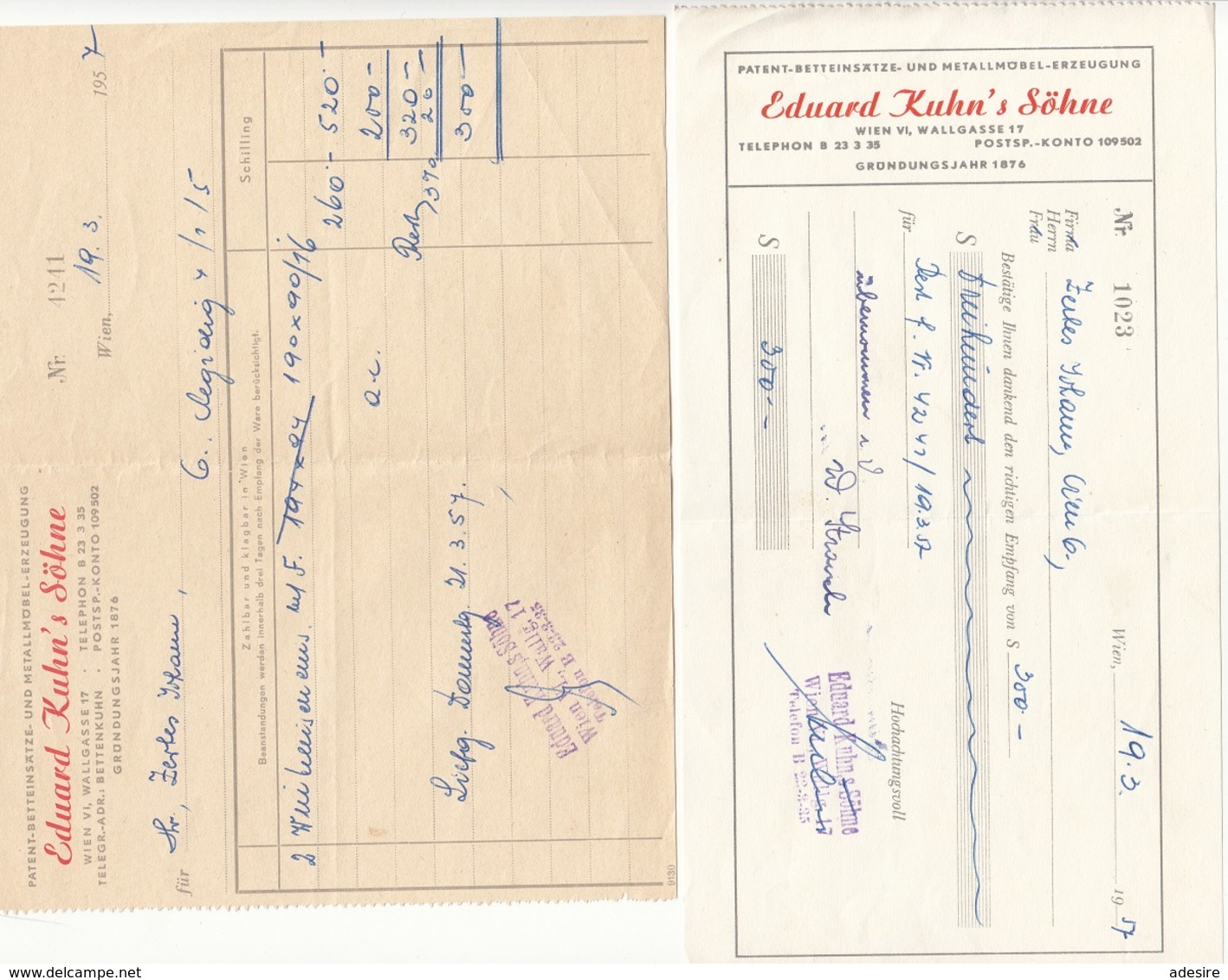 V1 - Zwei Rechnungen Ausgestellt 1957 - Oostenrijk