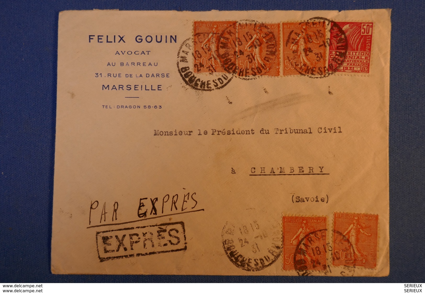 472 FRANCE BELLE LETTRE 1931 MARSEILLE POUR CHAMBERY EN EXPRESS - Lettres & Documents