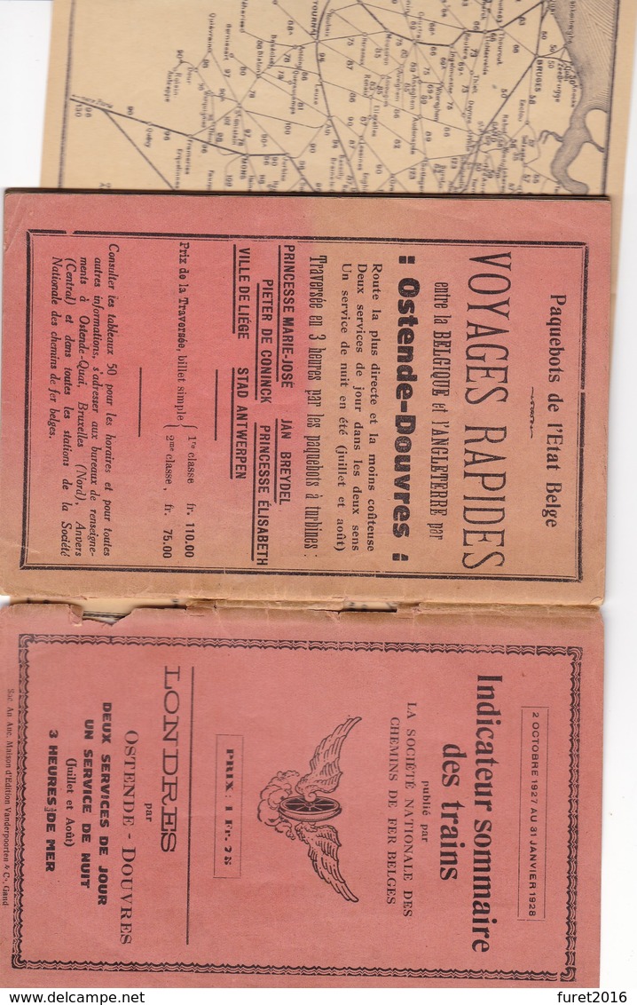 HORAIRE DES TRAINS Et Détails Des Lignes Societe Nationale Des Chemins De Fer Belge 1927 - Railway & Tramway