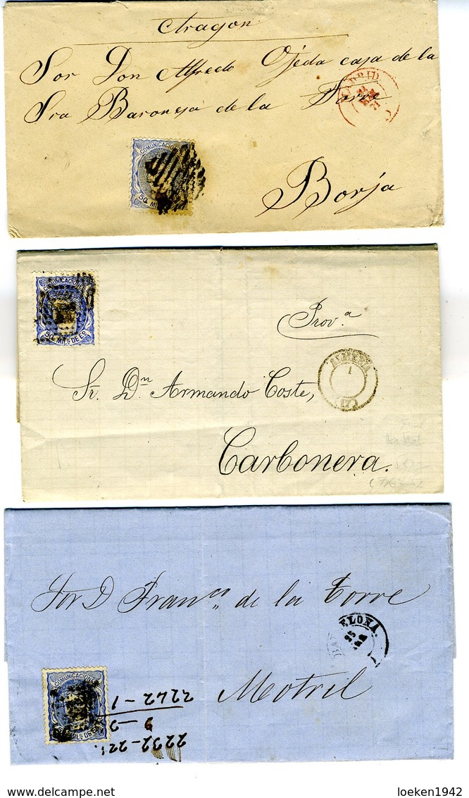 ESPAÑA 1870/2  3 CARTAS   50 MILS N°107 Desde MADRID BARCELONA ALMERIA   LC 57 - Lettres & Documents