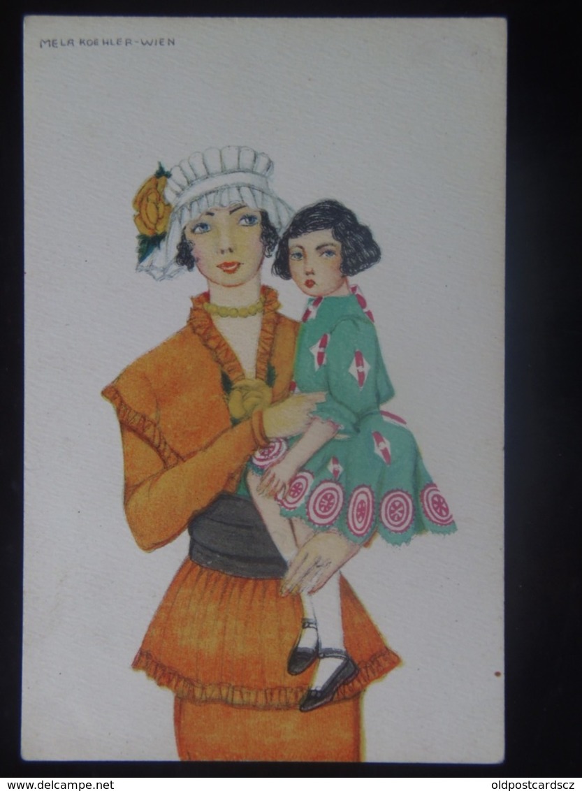 Mela Koehler Serie B.K.W.I. 201 Woman with children 1910 Wiener Werkstatte Werkstaette Werkstaetten artist Jugendstil