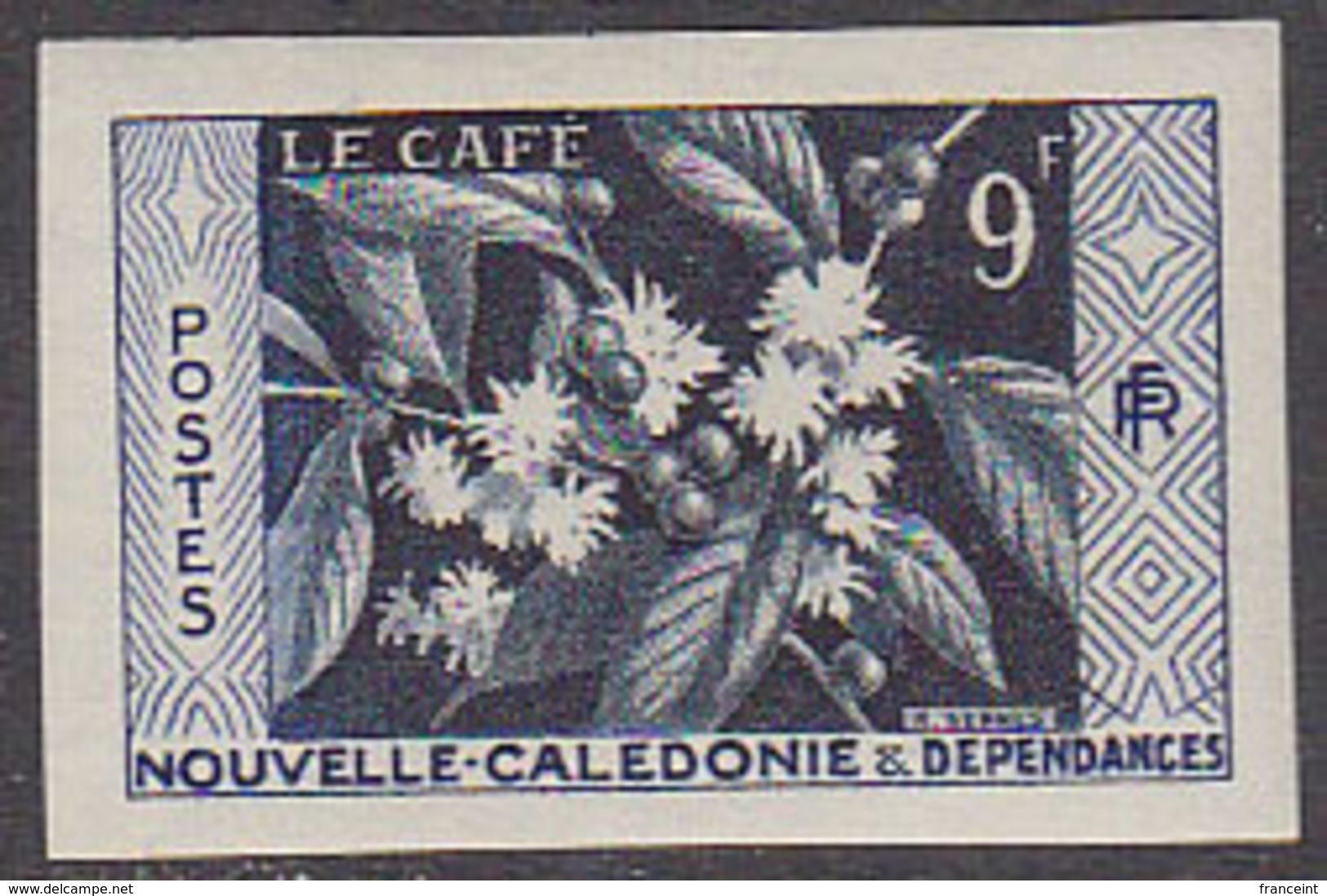 NEW CALEDONIA (1956) Coffee. Trial Color Proof. Scott No 302. - Non Dentelés, épreuves & Variétés