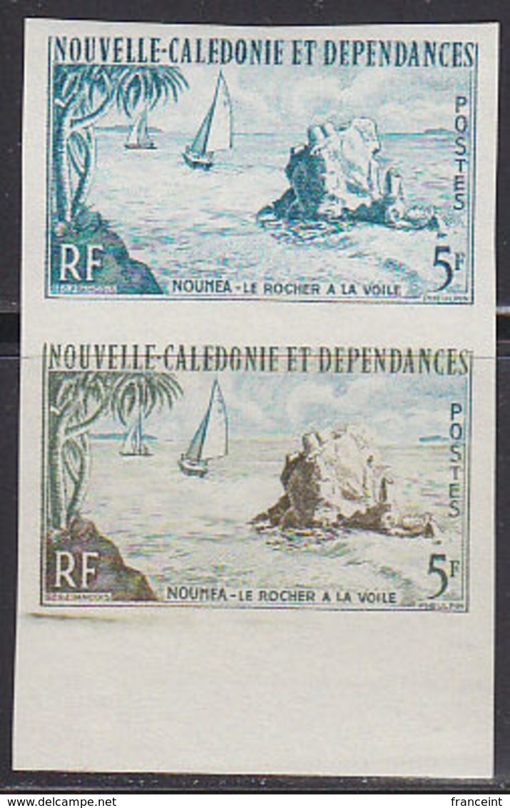 NEW CALEDONIA (1962) Sail Rock. Sailboats. Trial Color Proof Pair. Scott No 320, Yvert No 304. - Sin Dentar, Pruebas De Impresión Y Variedades