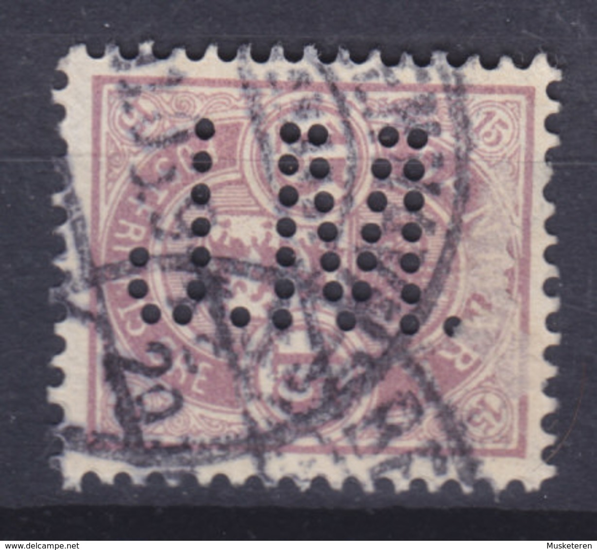 Denmark Perfin Perforé Lochung (J22) 'J.M.' J. Moresco, København 1901 Mi. 38 Wappen Im Oval (2 Scans) - Abarten Und Kuriositäten