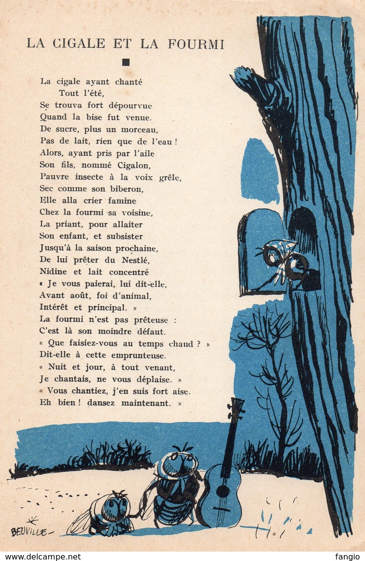 PUBLICITE -- (Nestlé) -"La Cigale Et La Fourmi" édition:Beuville ?. "- - Zonder Classificatie